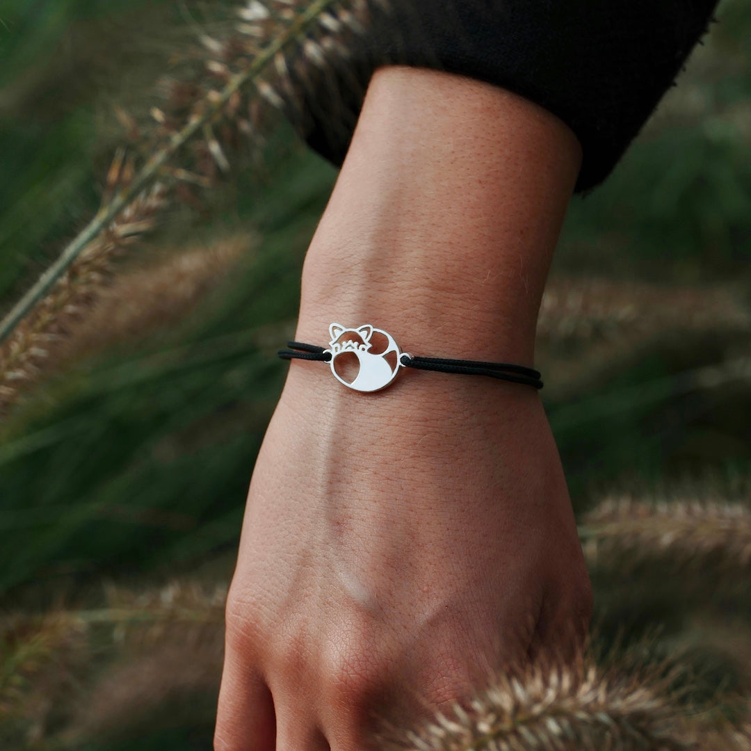 Bracelet Panda Roux Or cordon nature