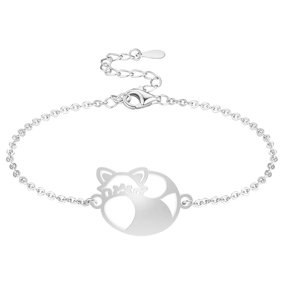 Bracelet Panda Roux argent Chaîne #Couleur et bracelet_Argent avec chaîne