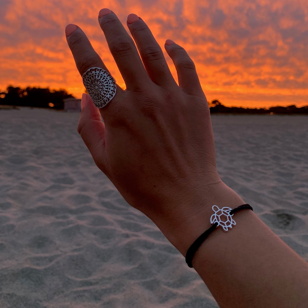 bracelet tortue argent cordon Plage